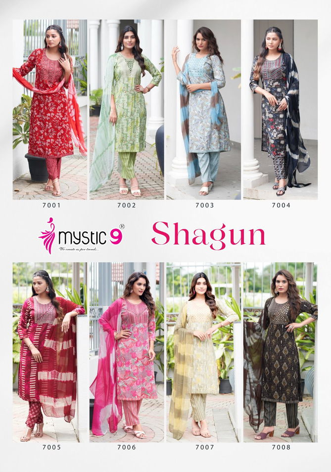 Shagun Vol 7 By Mystic 9 Rayon Printed Kurti With Bottom Dupatta Wholesale Price In Surat
